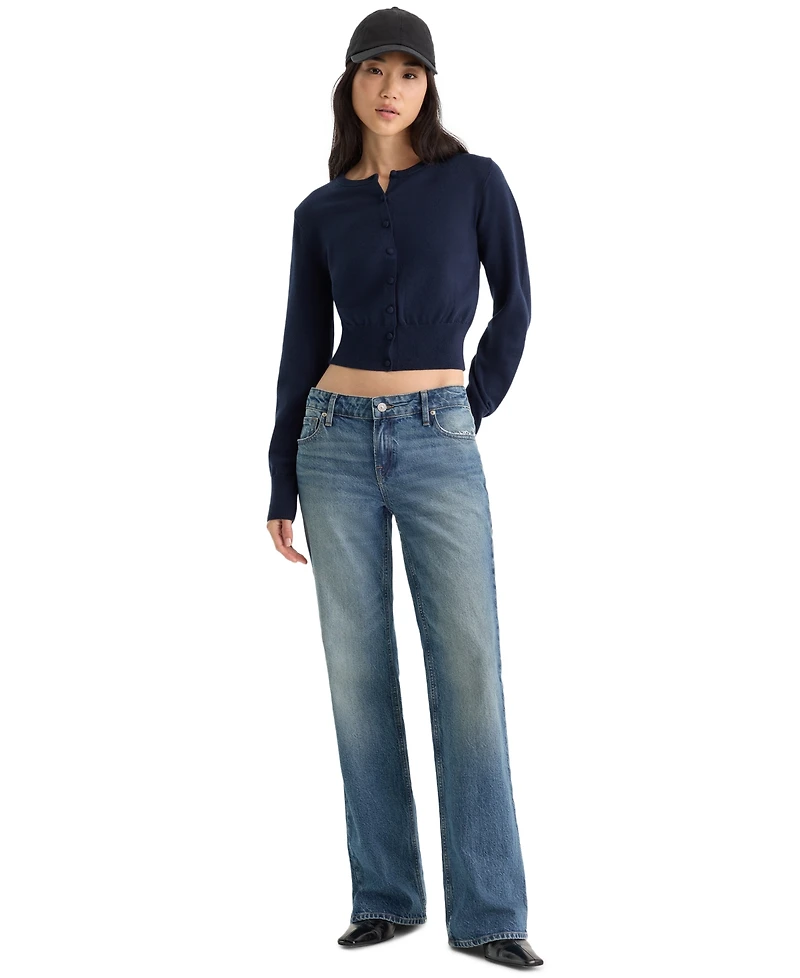 Good American Women's Fine Knit Crewneck Cardigan