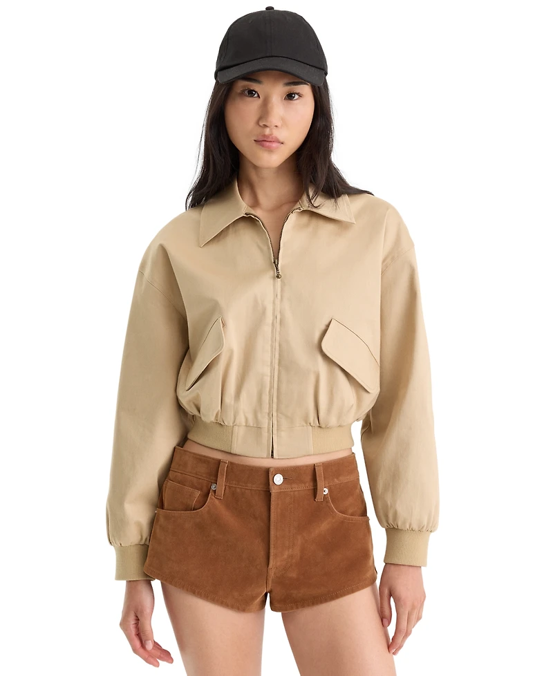 Good American Women's Twill Cropped Collared Bomber Jacket