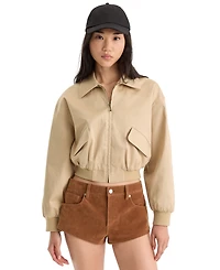 Good American Women's Twill Cropped Collared Bomber Jacket