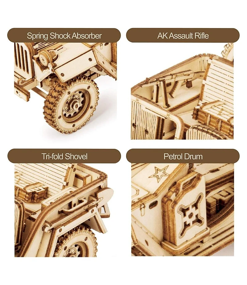 Robotime 3D Wooden Puzzle for Adults-Mechanical Car Model Kits-Brain Teaser Puzzles-Vehicle Building Kits-Unique Gift for Kids on Birthday Day
