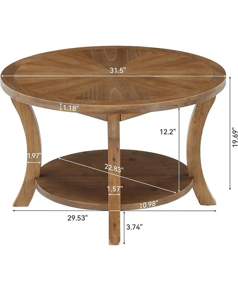Tribesigns 31.5" Round Solid Wood Coffee Table with Storage Shelf, Farmhouse Circle Center Table for Living Room