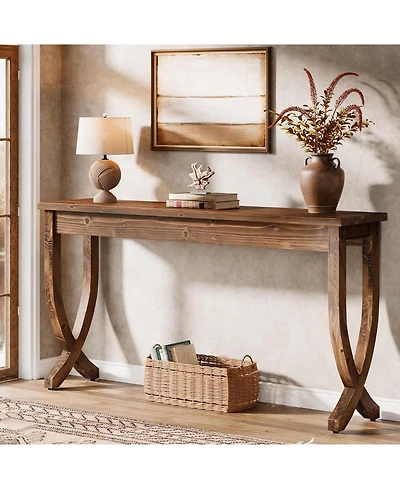 Tribesigns Solid Wood Console Table for Entryway, 63-Inch Narrow Long Sofa Table, Farmhouse Hallway Living Room, Entrance