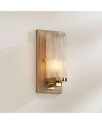 Stiffel Palais 12 1/2" High and Wood and Fluted Glass Wall Sconce