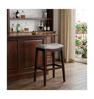 HomeRoots 31" Faux Leather and Solid Wood Backless Bar Height Bar Chair