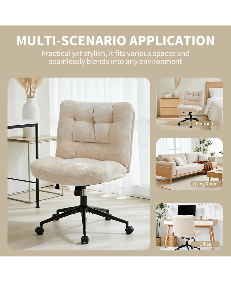 homfan Set of 2 Office Chairs with Wheels, Chenille Armless Vanity Desk Chair Swivel and Adjustable Height for Bedroom or Home