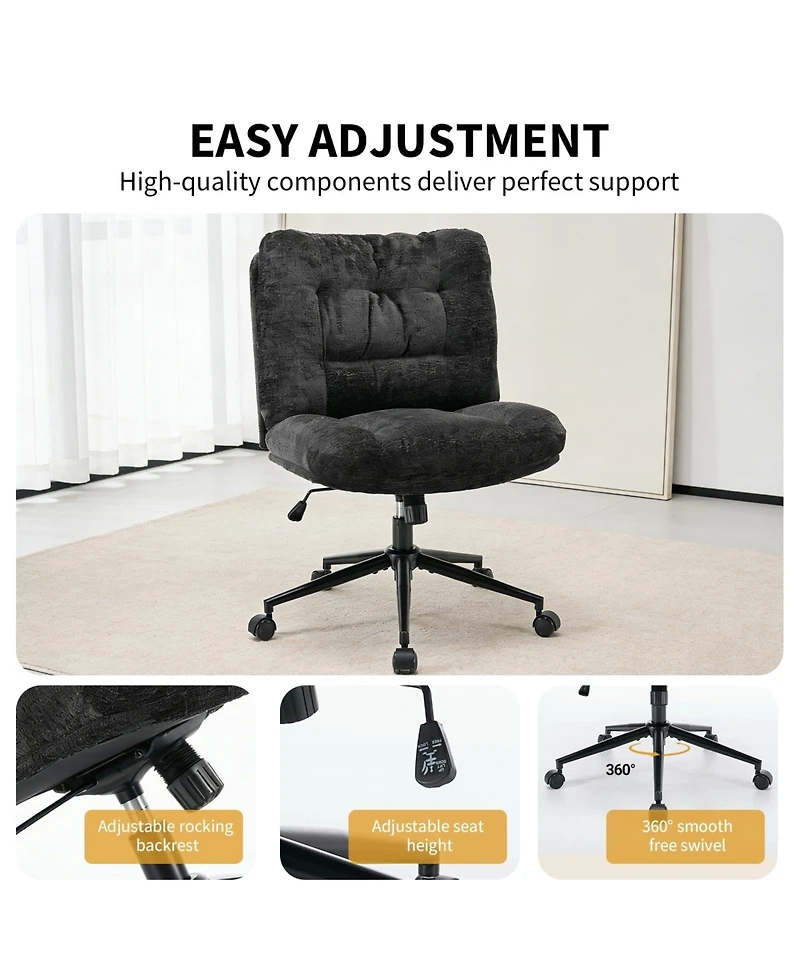 homfan Set of 2 Office Chairs with Wheels, Chenille Armless Vanity Desk Chair with Swivel and Adjustable Height for Bedroom or Home Office