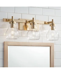 Possini Euro Design Danvers Modern Wall Light Warm Brass Metal Hardwired 22 1/2" 3-Light Fixture Clear Globe Glass for Bedroom Bathroom