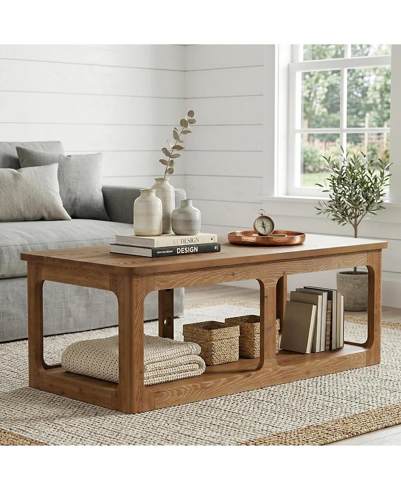 Tribesigns Rectangle Coffee Table, 47.24-Inch Solid Wood Center Table with 2-Tier Storage Shelf, Easy Assembly