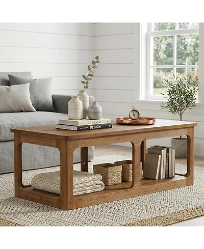 Tribesigns Rectangle Coffee Table, 47.24-Inch Solid Wood Center Table with 2-Tier Storage Shelf, Easy Assembly