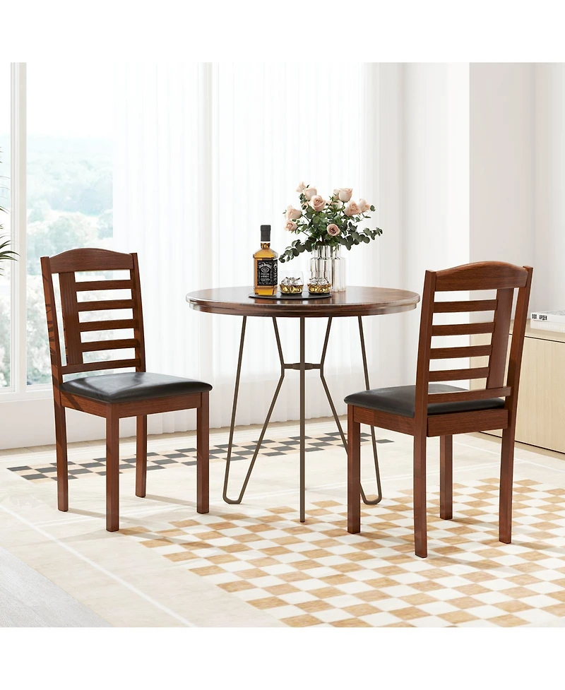 Slickblue Set of 2 Wooden Dining Chairs Faux Leather Upholstered Seating