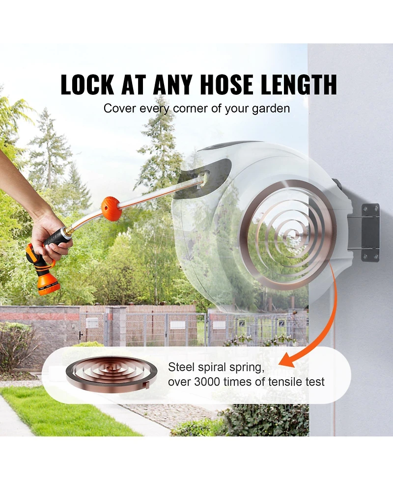 Vevor Retractable Hose Reel Water Hose Reel Swivel Wall-Mounted