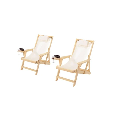 Jiallo Canvas Sling Chair With Cup And Wine Holder (Set Of 2)