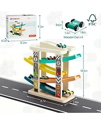 Top Bright Toddler Toys Wooden Car Ramp Race Track Set Zig Zag track Car Toys For Toddlers With 4 Different Colors Cars