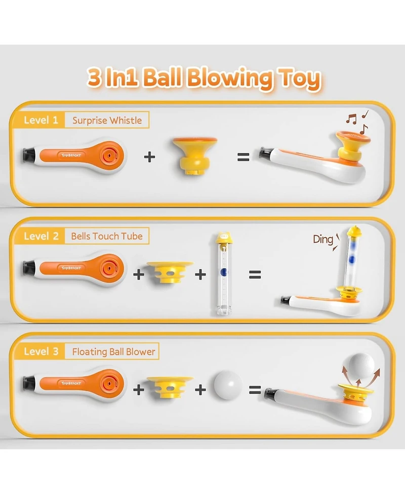 Top Bright 3 in 1 Sensory Toys For Toddler with Whistle Ball Blowing Floating Blow Pipe Balls Fine Motor Skills Learning Toy For Kids