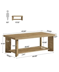 Tribesigns 47-Inch Coffee Table for Living Room, Farmhouse Rectangle Center Cocktail Table with Storage Shelves, Rustic Wooden Accent Tea Furniture