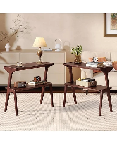 Tribesigns End Table Set of 2, Solid Wood Side Table with Storage Shelf, Easy Assembly