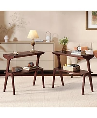 Tribesigns End Table Set of 2, Solid Wood Side Table with Storage Shelf, Easy Assembly
