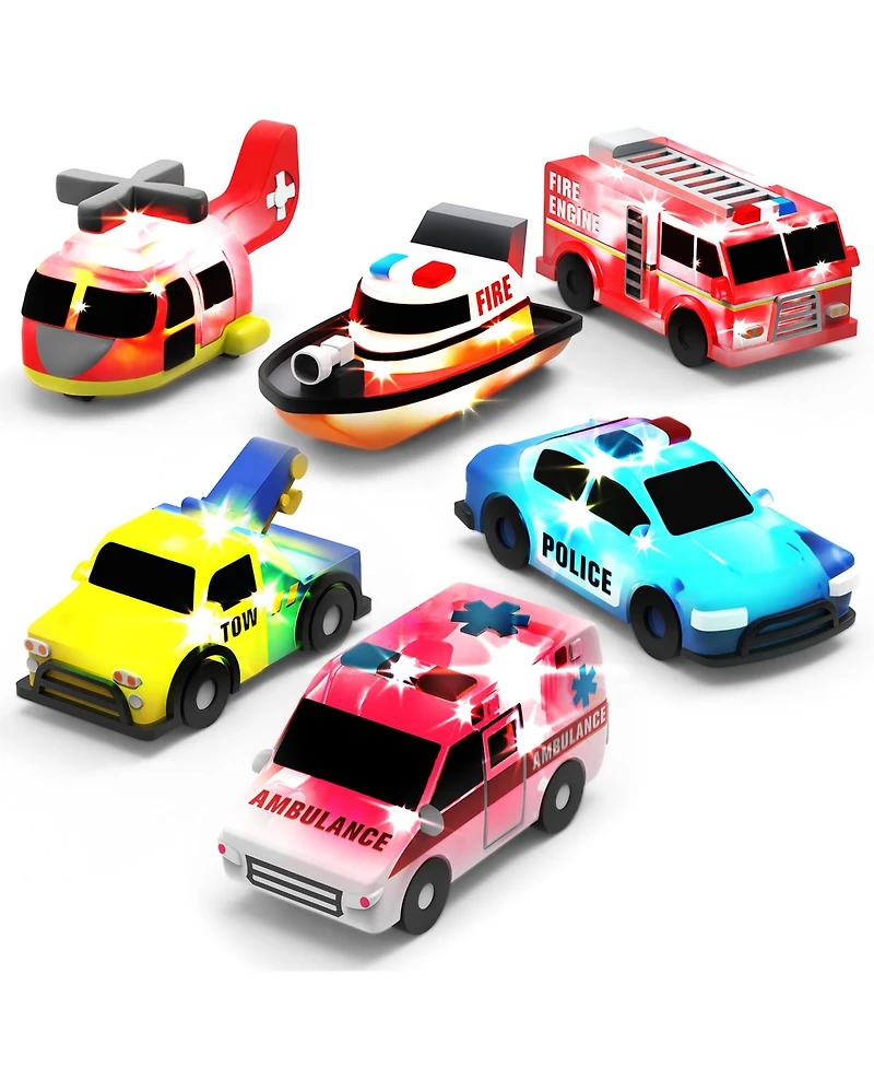 Gnuadz 6 Pack Emergency Cars Light Up Bath Toys Water-Activated Flashing Color Changing Sensory Squeezable