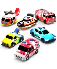 Gnuadz 6 Pack Emergency Cars Light Up Bath Toys Water-Activated Flashing Color Changing Sensory Squeezable