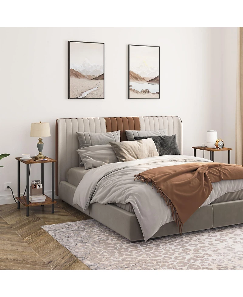 Slickblue 2-Piece Side Table Set with Built-In Charging Station and Storage Shelf