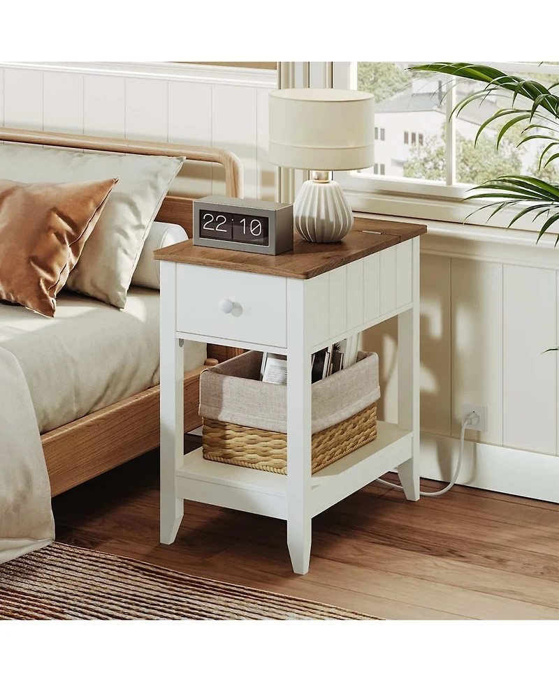 Slickblue Living Room Side Table with Power Station, Usb Ports and Ac Outlets
