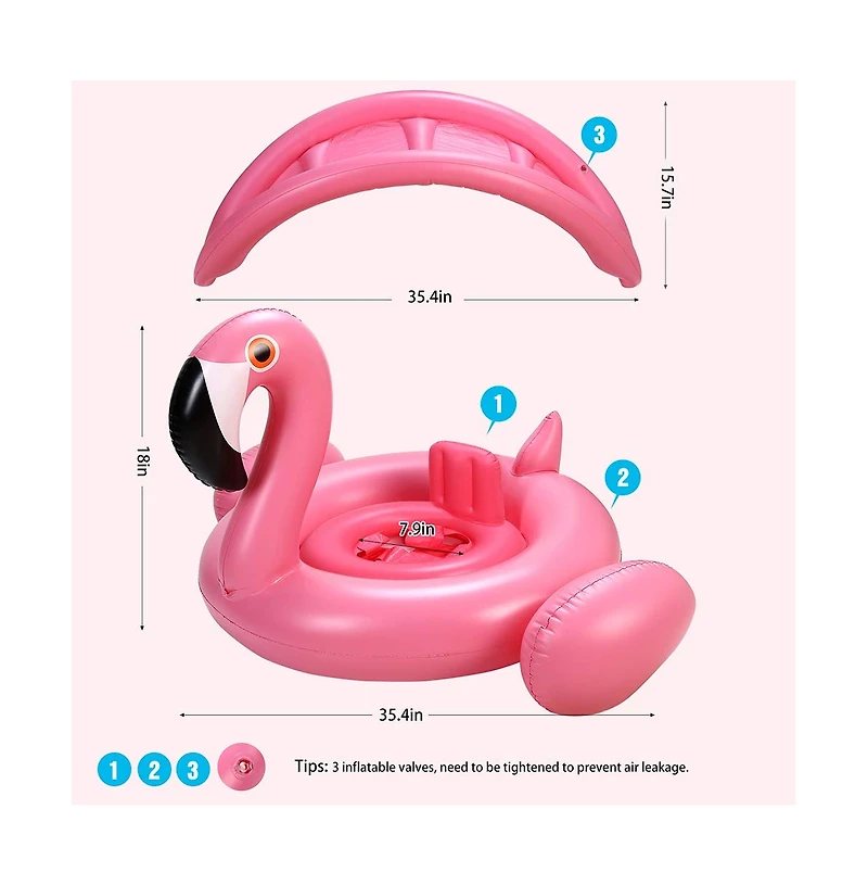 Aofar Flamingo Inflatable Pool Float Sunshade Ring