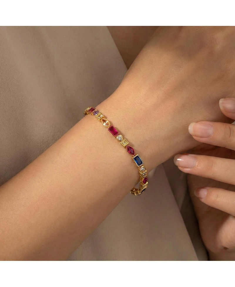 14K Gold Plated Multi-Color Varied-Shape Tennis Bracelet