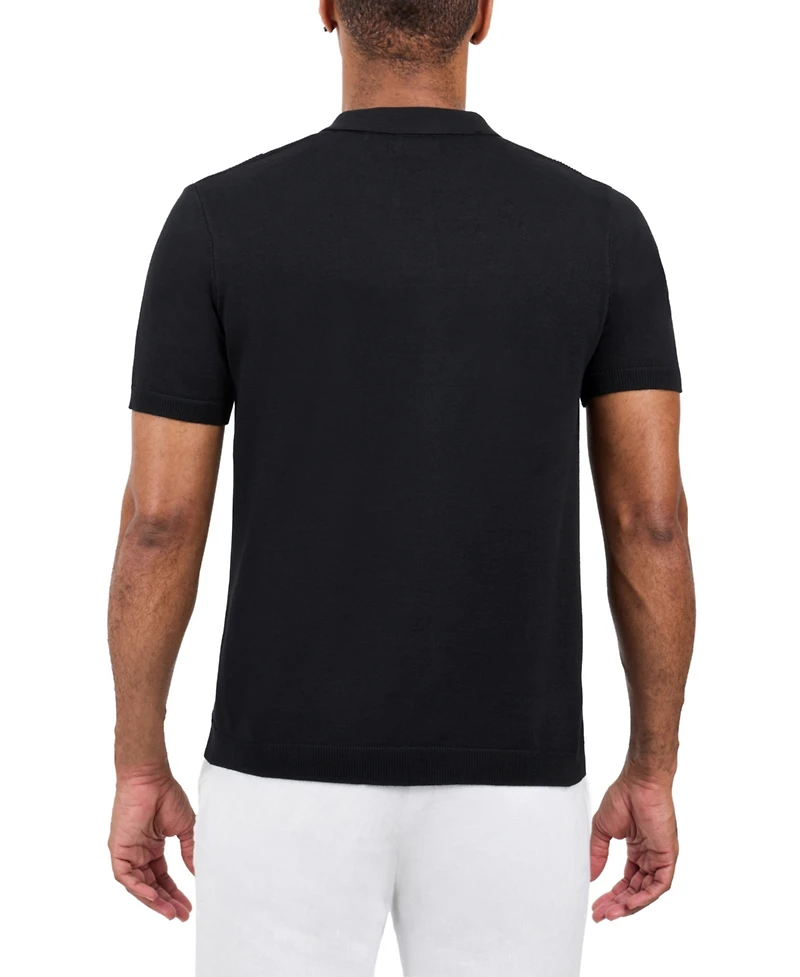 Spring + Mercer Men's Classic Ribbed Texture Polo Sweater
