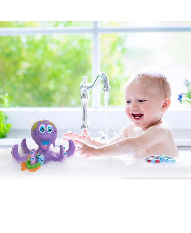 Nuby Floating Purple Octopus with 3 Hoopla Rings Interactive Bath Toy