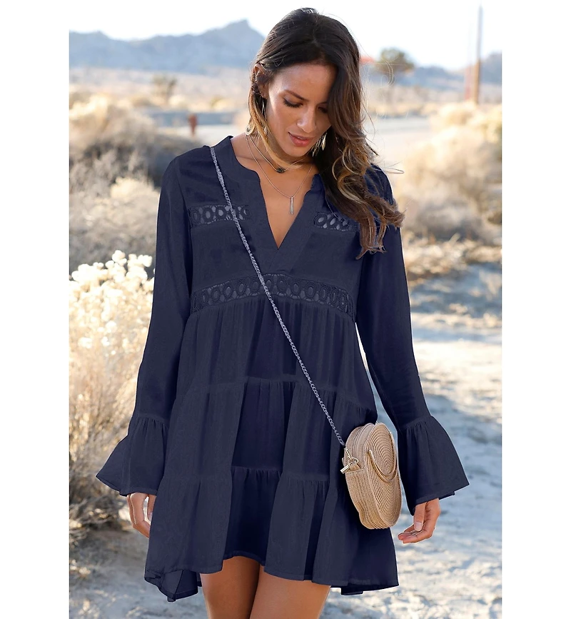 Lascana Women's Flowy Flared Sleeve Dress