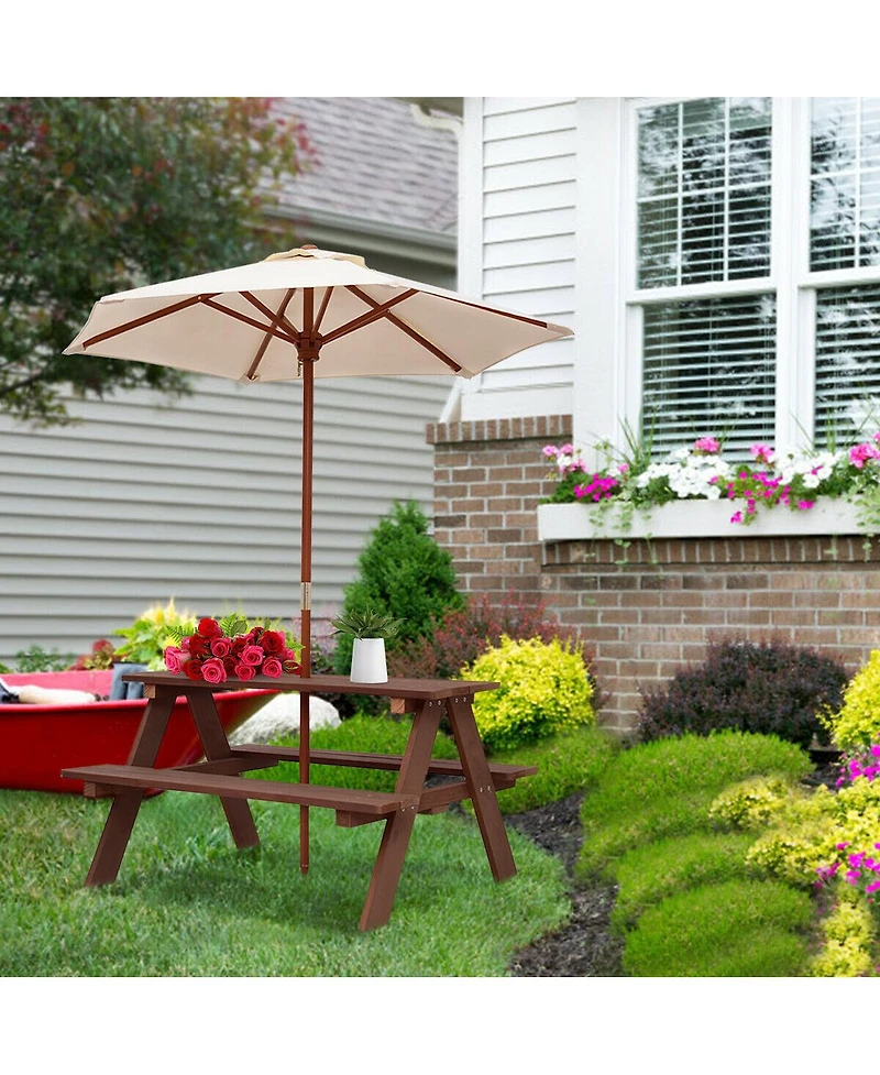 Gymax Children Outdoor 4 Seat Kids Picnic Table Bench with Folding Umbrella