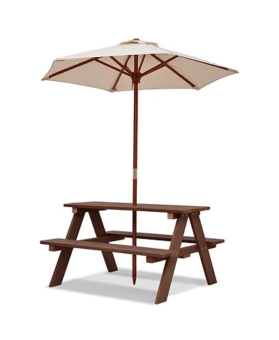 Gymax Children Outdoor 4 Seat Kids Picnic Table Bench with Folding Umbrella