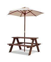Gymax Children Outdoor 4 Seat Kids Picnic Table Bench with Folding Umbrella
