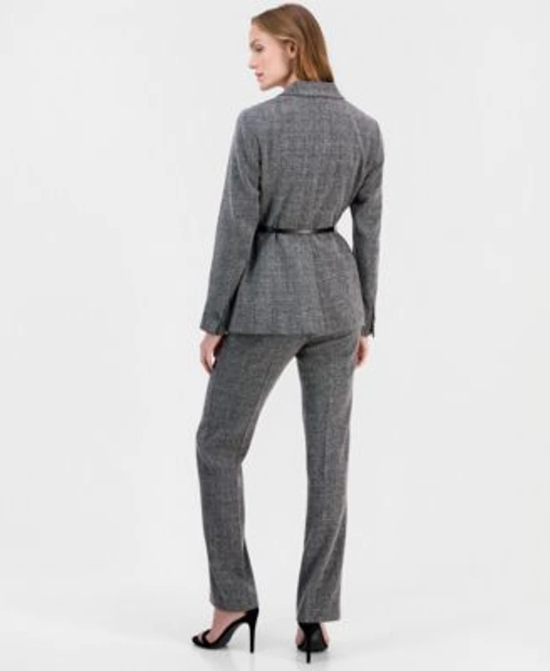 Anne Klein Womens Notched Collar Belted Jacket V Neck Sleeveless Knit Top Bootcut Pants