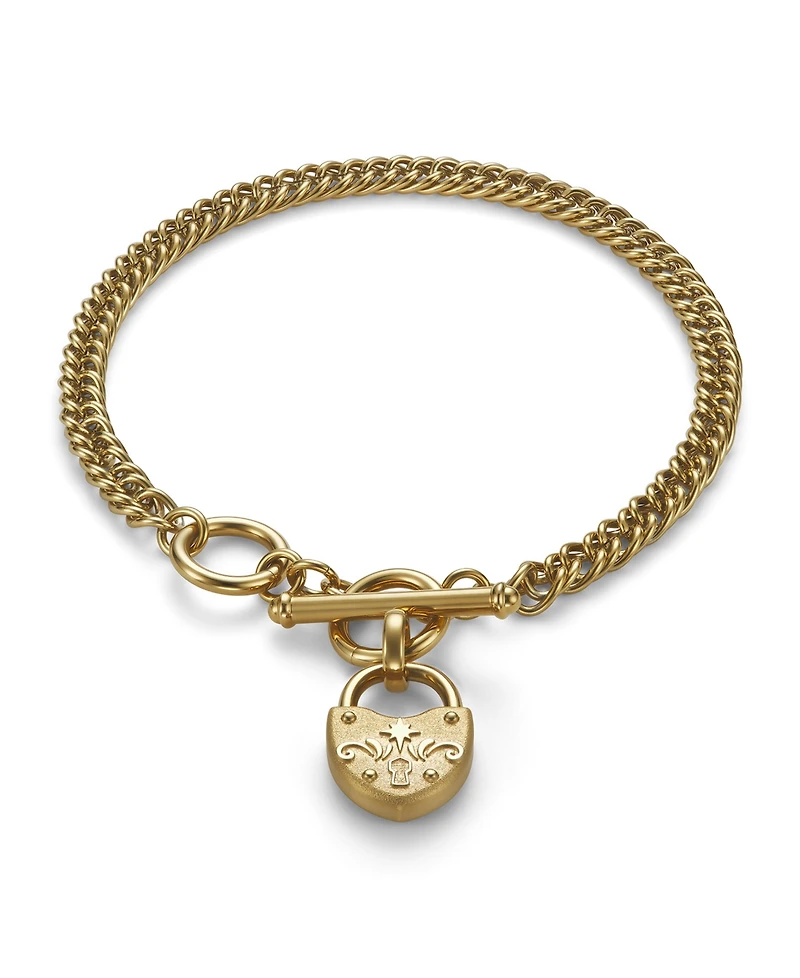 Olivia Burton Women's Lock Heart Toggle Gold-Tone Stainless Steel Bracelet