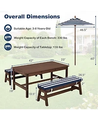 Gymax Kids Picnic Table Outdoor Wooden Table and Bench Set with Removable Umbrella