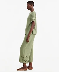 Charter Club Women's Linen Eyelet-Hem Cropped Wide-Leg Pants, Macy's Exclusive