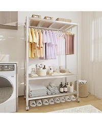 Rolling Clothes Racks with Shelves, 70" H Metal Garment Racks for Hanging Dresses Coats, Portable Wardrobe Closet with Hooksand Wheels, Easy Assembly