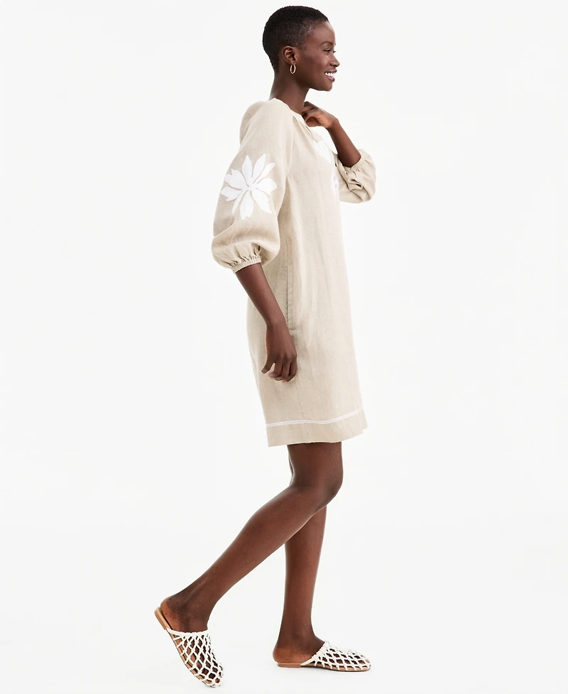 Charter Club Women's Delave Linen Applique Shift Dress, Macy's Exclusive