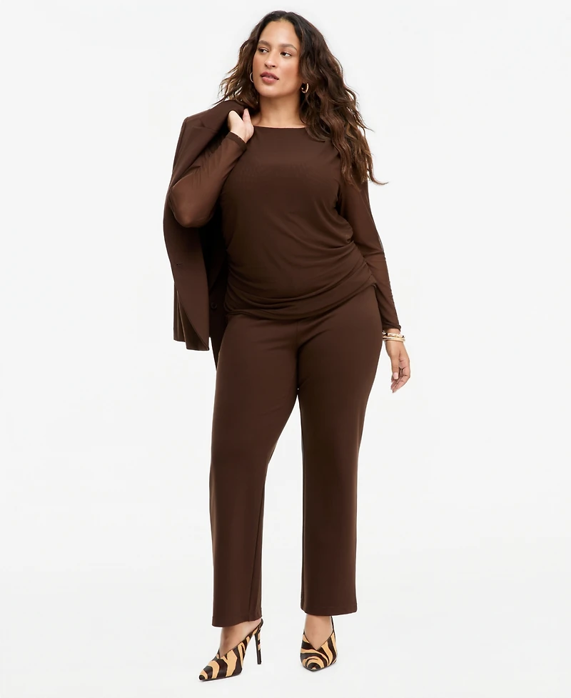 I.n.c. International Concepts Plus Long Sleeve Sheer Mesh Ruched Top, Macy's Exclusive