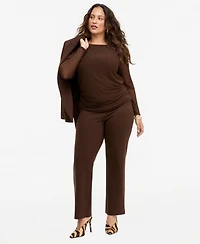 I.n.c. International Concepts Plus Long Sleeve Sheer Mesh Ruched Top, Macy's Exclusive