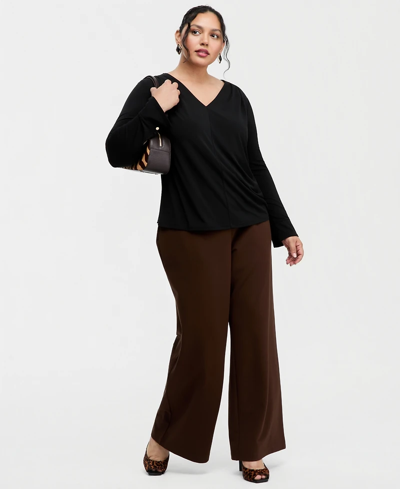 I.n.c. International Concepts Plus V-Neck Long-Sleeve Pleated Blouse, Macy's Exclusive