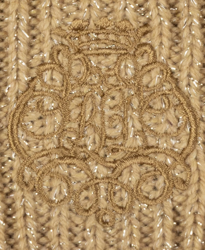 Lauren Ralph Metallic Direct Embroidery Cable Pom Beanie