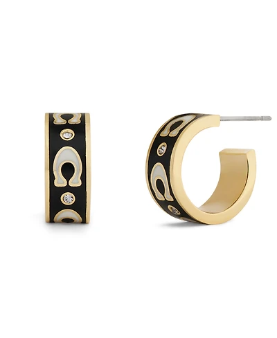 Coach Faux-Stone Signature C Enamel Huggie Earrings