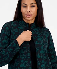 Kasper Petite Kissing Front Jacquard Floral-Print Collarless Cardigan