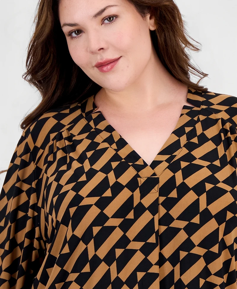 Anne Klein Essentials Plus V-Neck Long-Sleeve Top