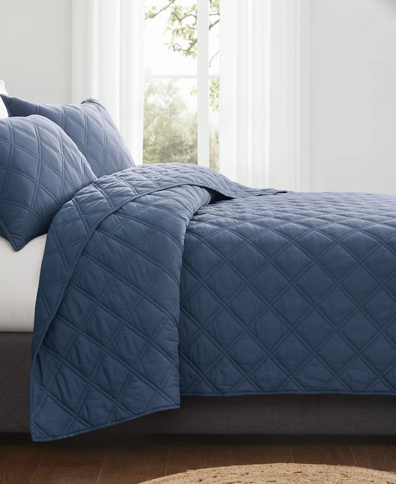 Brooklyn Loom Diamond Washed Cotton 3-Piece Quilt Set, King