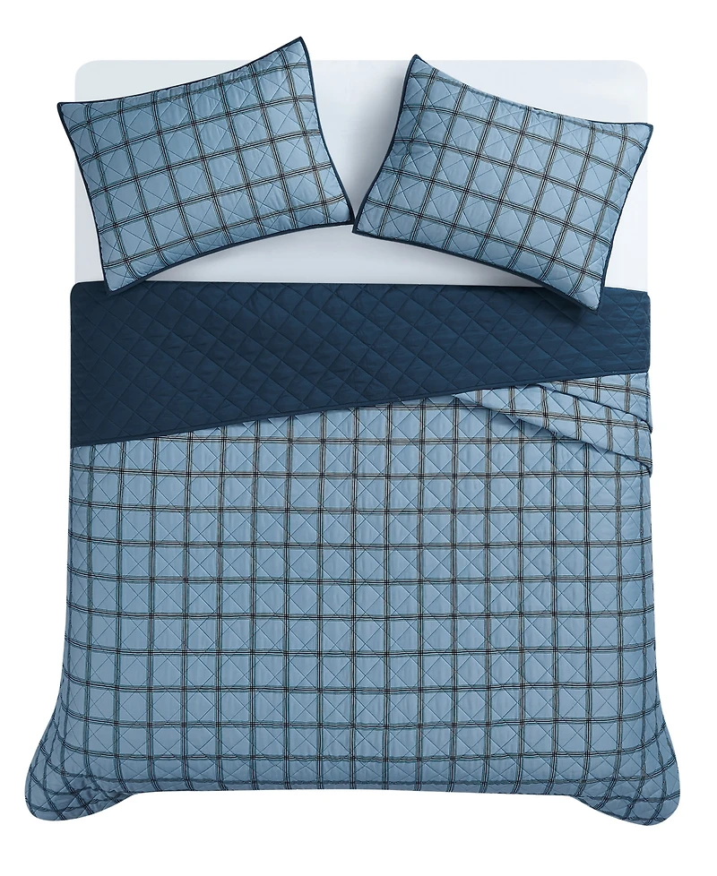 Cannon Luka Grid Plaid 3-Piece Quilt Set, King
