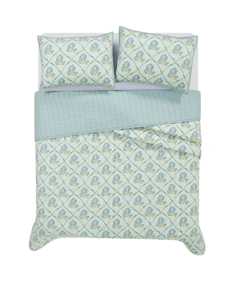 Brooklyn Loom Olivia Floral 3-Piece Quilt Set, Full/Queen