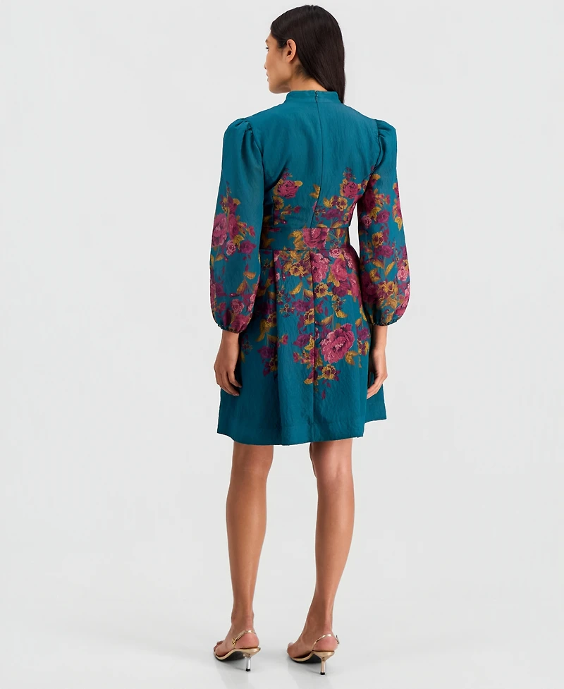 Tahari Asl Women's Floral-Print Belted Fit & Flare Dress